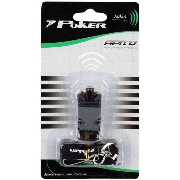 APITO POKER PROFISSIONAL SABIÁ COM CORDÃO E MOSQUETÃO - Preto