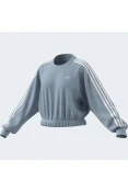 BLUSA ADIDAS MOLETOM CROPPED 3 STRIPES FEMININA - Azul celeste/branco