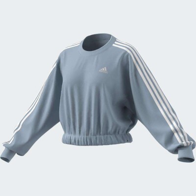BLUSA ADIDAS MOLETOM CROPPED 3 STRIPES FEMININA - Azul celeste/branco