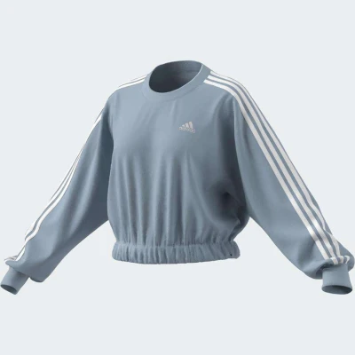 BLUSA ADIDAS MOLETOM CROPPED 3 STRIPES FEMININA - Azul celeste/branco BLUSA ADIDAS MOLETOM CROPPED 3 STRIPES FEMININA - Azul celeste/branco