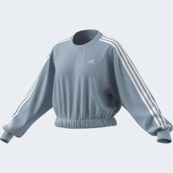 BLUSA ADIDAS MOLETOM CROPPED 3 STRIPES FEMININA - Azul celeste/branco