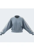 BLUSA ADIDAS MOLETOM CROPPED 3 STRIPES FEMININA - Azul celeste/branco