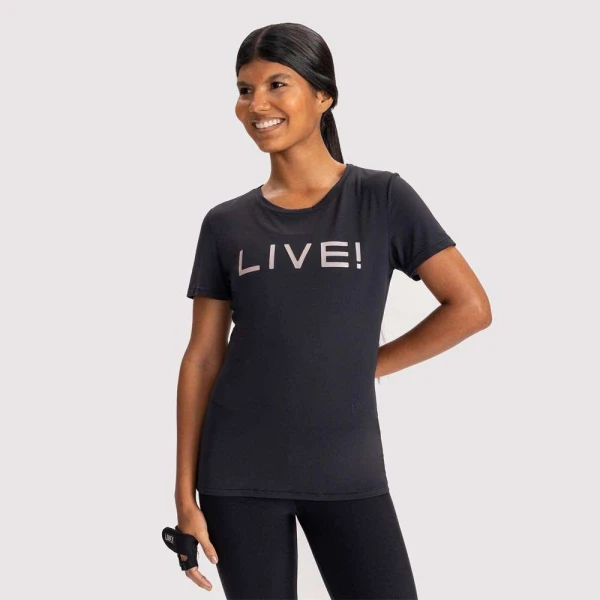 BLUSA BASIC LIVE HOLOGRAPHIC FEMININA - Preto
