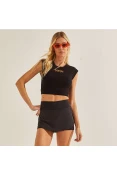 BLUSA COLCCI CROPPED CANELADA SPORT PERFECT FEMININA - Preto