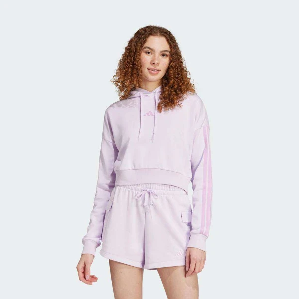 BLUSÃO ADIDAS CROPPED COM CAPUZ 3S FEMININO - Lilas BLUSÃO ADIDAS CROPPED COM CAPUZ 3S FEMININO - Lilas