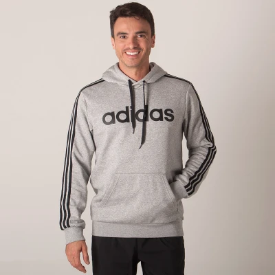 BLUSÃO ADIDAS ESSENTIALS 3 STRIPES MASCULINO - Cinza/preto BLUSÃO ADIDAS ESSENTIALS 3 STRIPES MASCULINO - Cinza/preto
