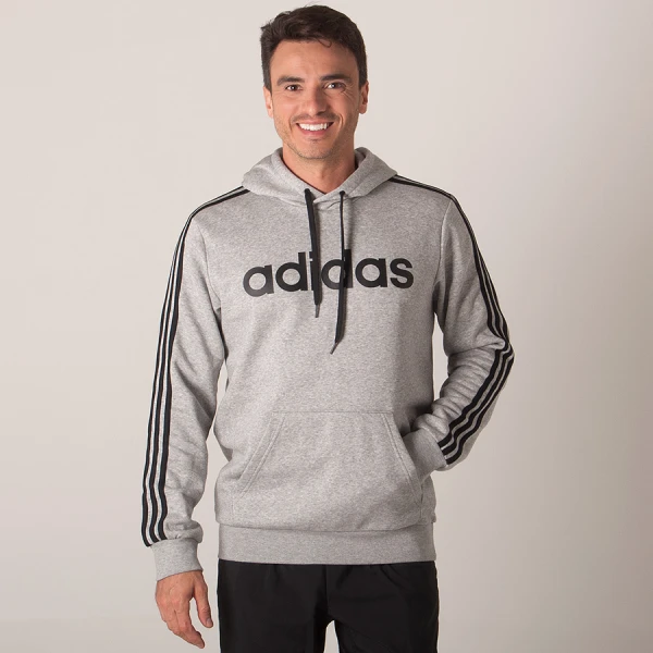 BLUSÃO ADIDAS ESSENTIALS 3 STRIPES MASCULINO - Cinza/preto BLUSÃO ADIDAS ESSENTIALS 3 STRIPES MASCULINO - Cinza/preto
