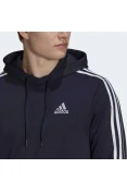 BLUSÃO ADIDAS MOLETOM 3 LISTRAS COM CAPUZ MASCULINO - Marinho/branco BLUSÃO ADIDAS MOLETOM 3 LISTRAS COM CAPUZ MASCULINO - Marinho/branco