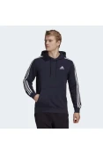 BLUSÃO ADIDAS MOLETOM 3 LISTRAS COM CAPUZ MASCULINO - Marinho/branco BLUSÃO ADIDAS MOLETOM 3 LISTRAS COM CAPUZ MASCULINO - Marinho/branco