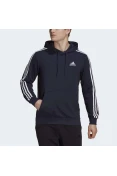 BLUSÃO ADIDAS MOLETOM 3 LISTRAS COM CAPUZ MASCULINO - Marinho/branco BLUSÃO ADIDAS MOLETOM 3 LISTRAS COM CAPUZ MASCULINO - Marinho/branco