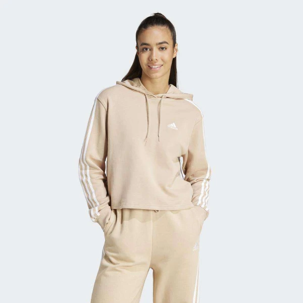 BLUSÃO ADIDAS MOLETOM 3-SRIPES FT CR HD FEMININO - Bege/branco BLUSÃO ADIDAS MOLETOM 3-SRIPES FT CR HD FEMININO - Bege/branco
