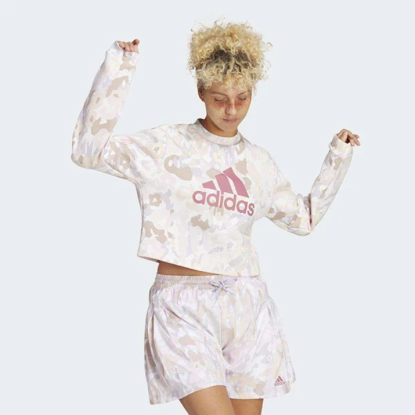 BLUSÃO ADIDAS MOLETOM AOP SWT FEMININO - Branco/rosa BLUSÃO ADIDAS MOLETOM AOP SWT FEMININO - Branco/rosa