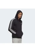 BLUSÃO ADIDAS MOLETOM CAPUZ ESSENTIALS 3-STRIPES MASCULINO - Preto/branco
