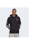 BLUSÃO ADIDAS MOLETOM CAPUZ ESSENTIALS 3-STRIPES MASCULINO - Preto/branco