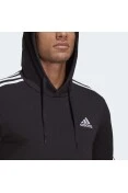 BLUSÃO ADIDAS MOLETOM CAPUZ ESSENTIALS 3-STRIPES MASCULINO - Preto/branco