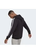 BLUSÃO ADIDAS MOLETOM CAPUZ ESSENTIALS 3-STRIPES MASCULINO - Preto/branco