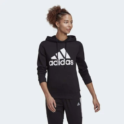 BLUSÃO ADIDAS MOLETOM CAPUZ ESSENTIALS RELAXED FEMININO - Preto/branco
