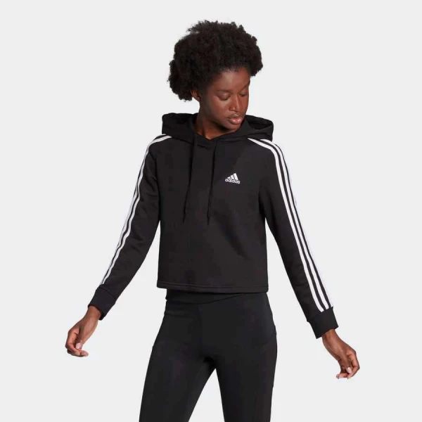 BLUSAO ADIDAS MOLETOM CAPUZ ESSENTIALS STRIPES FEMININO - Preto/branco BLUSAO ADIDAS MOLETOM CAPUZ ESSENTIALS STRIPES FEMININO - Preto/branco