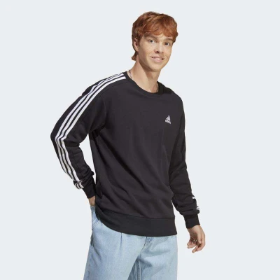 BLUSÃO ADIDAS MOLETOM ESSENTIAL 3 STRIPES MASCULINO - Preto/branco BLUSÃO ADIDAS MOLETOM ESSENTIAL 3 STRIPES MASCULINO - Preto/branco