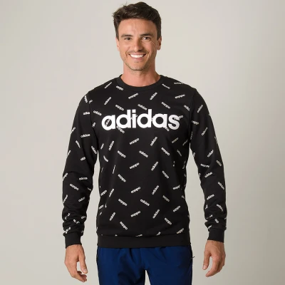 BLUSÃO ADIDAS MOLETOM ESTAMPADO MASCULINO - Preto/branco BLUSÃO ADIDAS MOLETOM ESTAMPADO MASCULINO - Preto/branco