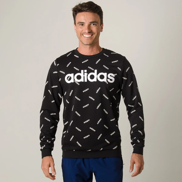 BLUSÃO ADIDAS MOLETOM ESTAMPADO MASCULINO - Preto/branco BLUSÃO ADIDAS MOLETOM ESTAMPADO MASCULINO - Preto/branco