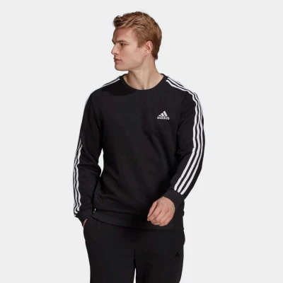 BLUSAO ADIDAS MOLETON ESSENTIASK 3-STRIPES MASCULINO - Preto/branco