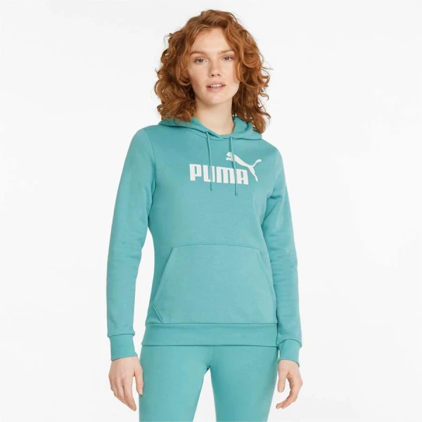 BLUSÃO DE MOLETOM PUMA ESSENTIALS LOGO FL FEMININO - Azul/branco