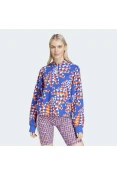 BLUSÃO MOLETOM ADIDAS CAPUZ ADIDAS X FARM RIO FEMININO - Azul/laranja