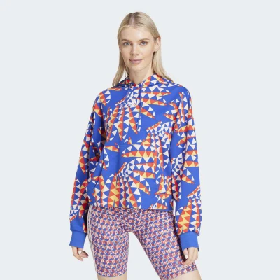 BLUSÃO MOLETOM ADIDAS CAPUZ ADIDAS X FARM RIO FEMININO - Azul/laranja