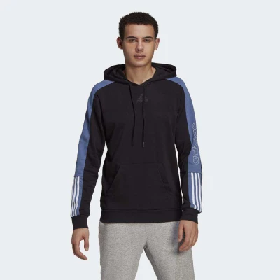 BLUSÃO MOLETOM ADIDAS CAPUZ ESSENTIALS LOGO CLORBLOCK MASCULINO - Preto/azul BLUSÃO MOLETOM ADIDAS CAPUZ ESSENTIALS LOGO CLORBLOCK MASCULINO - Preto/azul