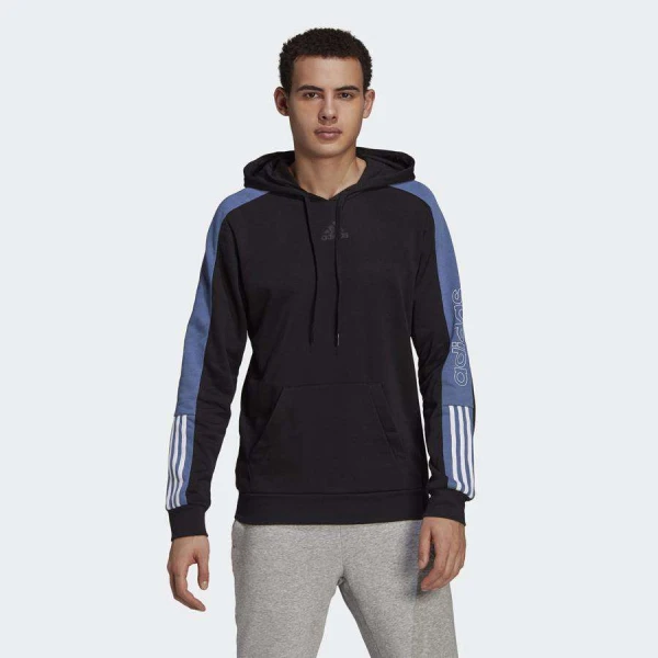 BLUSÃO MOLETOM ADIDAS CAPUZ ESSENTIALS LOGO CLORBLOCK MASCULINO - Preto/azul BLUSÃO MOLETOM ADIDAS CAPUZ ESSENTIALS LOGO CLORBLOCK MASCULINO - Preto/azul