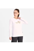 BLUSÃO MOLETOM PUMA ESSENTIALS CREW NECK METALLIC LOGO FEMININO - Branco/dourado