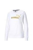 BLUSÃO MOLETOM PUMA ESSENTIALS CREW NECK METALLIC LOGO FEMININO - Branco/dourado