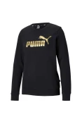 BLUSÃO MOLETOM PUMA ESSENTIALS CREW NECK METALLIC LOGO FEMININO - Preto/dourado