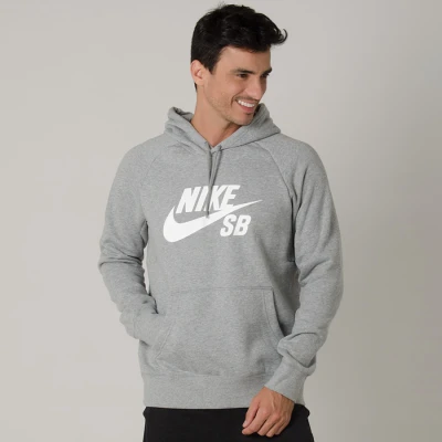 BLUSÃO NIKE SB ICON PULLOVER HOODIE MASCULINO - Cinza/branco BLUSÃO NIKE SB ICON PULLOVER HOODIE MASCULINO - Cinza/branco