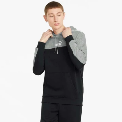 BLUSÃO PUMA ESS+ BLOCK HOODIE FL MASCULINO - Preto/cinza BLUSÃO PUMA ESS+ BLOCK HOODIE FL MASCULINO - Preto/cinza