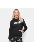 BLUSÃO PUMA ESSENTIALS LOGO HODDIE FEMININO - Preto/branco