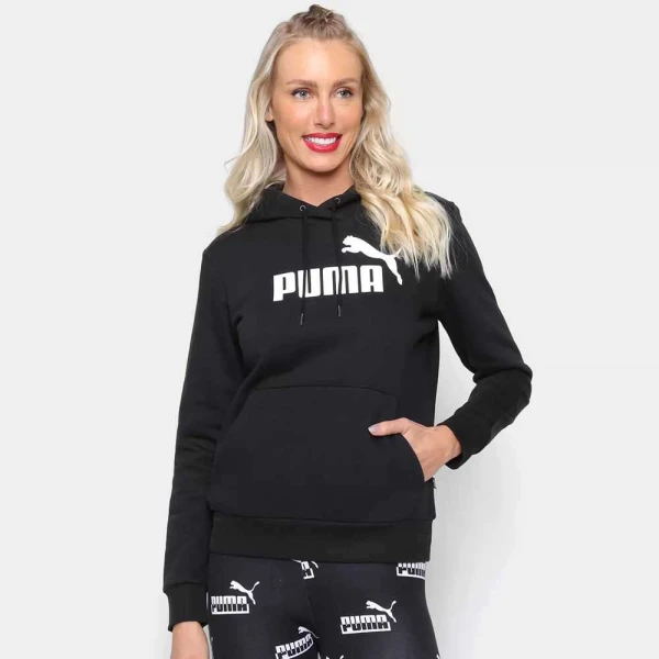 BLUSÃO PUMA ESSENTIALS LOGO HODDIE FEMININO - Preto/branco
