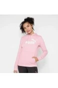 BLUSÃO PUMA ESSENTIALS LOGO HODDIE FEMININO - Rosa/branco