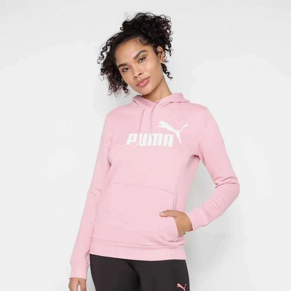 BLUSÃO PUMA ESSENTIALS LOGO HODDIE FEMININO - Rosa/branco