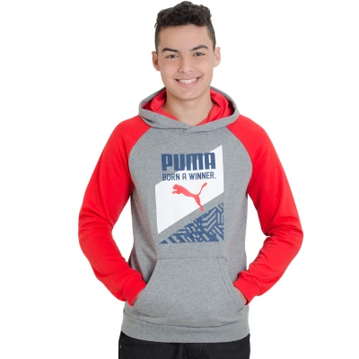 BLUSÃO PUMA FUN IND GRAPHIC HOODED SWEAT INFANTIL - Cinza/vermelho