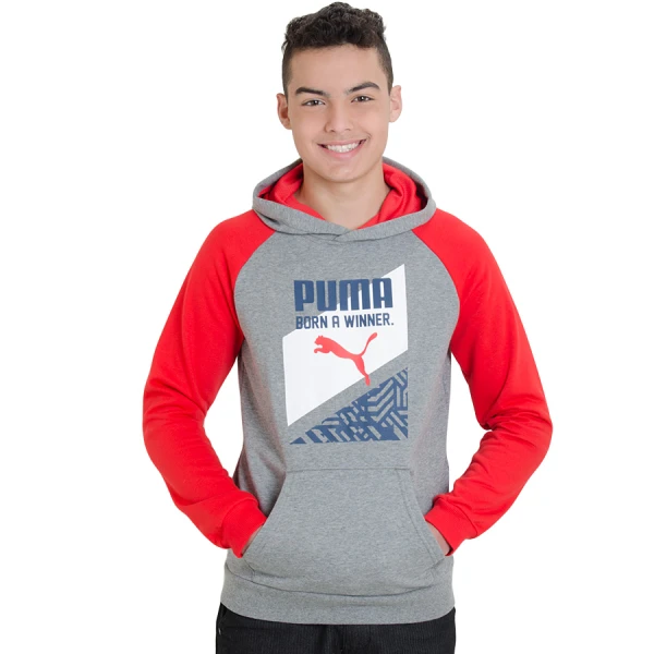 BLUSÃO PUMA FUN IND GRAPHIC HOODED SWEAT INFANTIL - Cinza/vermelho