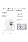 BOLA DE TÊNIS DE MESA BRANCA 3 ESTRELAS 6 UNIDADES VOLLO - Branco