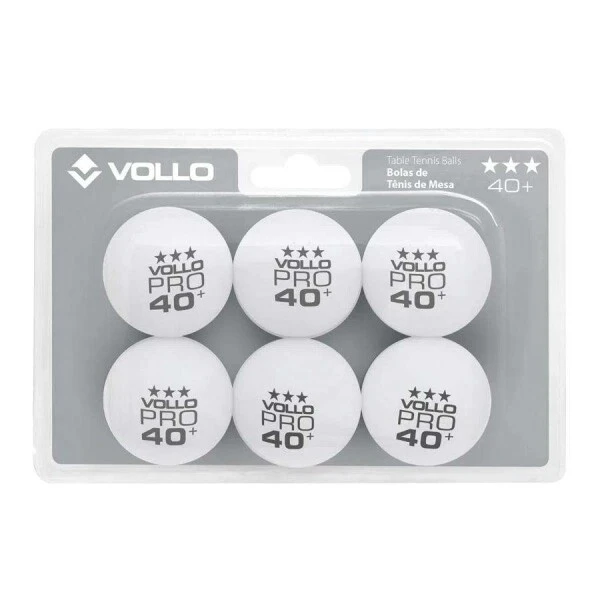 BOLA DE TÊNIS DE MESA BRANCA 3 ESTRELAS 6 UNIDADES VOLLO - Branco