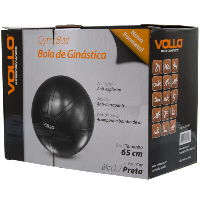 BOLA VOLLO GYM 65CM RESISTÊNCIA 350 KG C/BOMBA - Preto