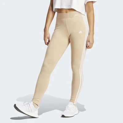 CALÇA ADIDAS LEGGIN ESSENTIALS G ALGODÃO 3-STRIPES FEMININA - Bege/branco
