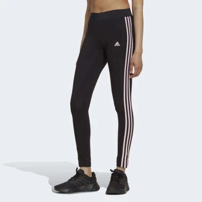 CALÇA ADIDAS LEGGIN ESSENTIALS G ALGODÃO 3-STRIPES FEMININA - Preto/rosa