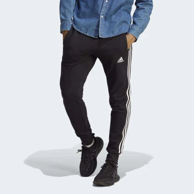 CALÇA ADIDAS MOLETINHO AFUNILADA ESSENTIALS 3-TRIPES MASCULINA - Preto