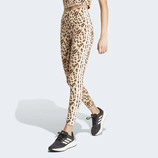 CALÇA LEGGING ADIDAS ESSENTIALS 3-STRIPES ANIMAL PRINT FEMININA - Bege/marrom