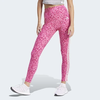 CALÇA LEGGING ADIDAS ESSENTIALS 3-STRIPES ANIMAL PRINT FEMININA - Rosa/bege